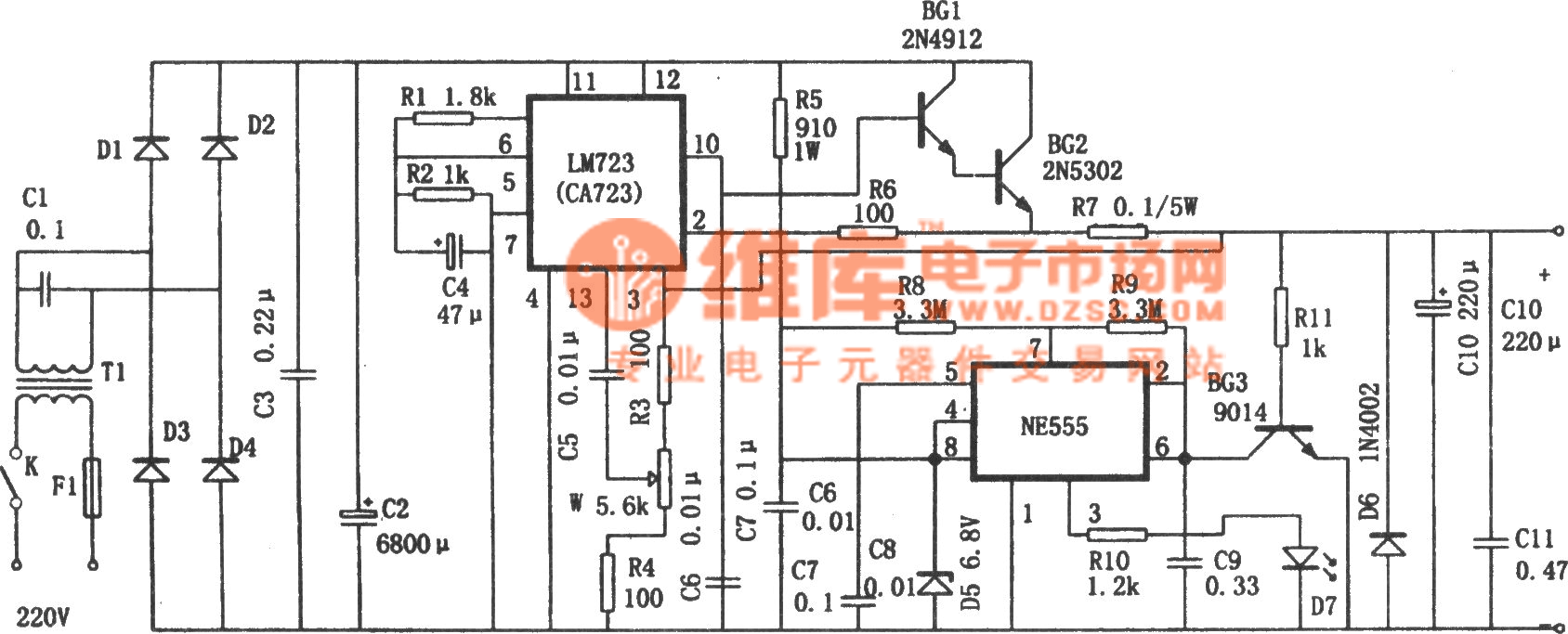 The 1.25~27V adjustable power supply(NE555 and LM723) - Power_Supply