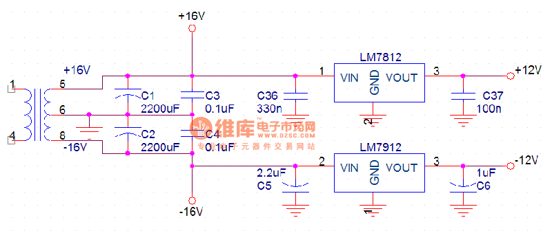 The stable voltage power supply circuit of dual-team output - Power