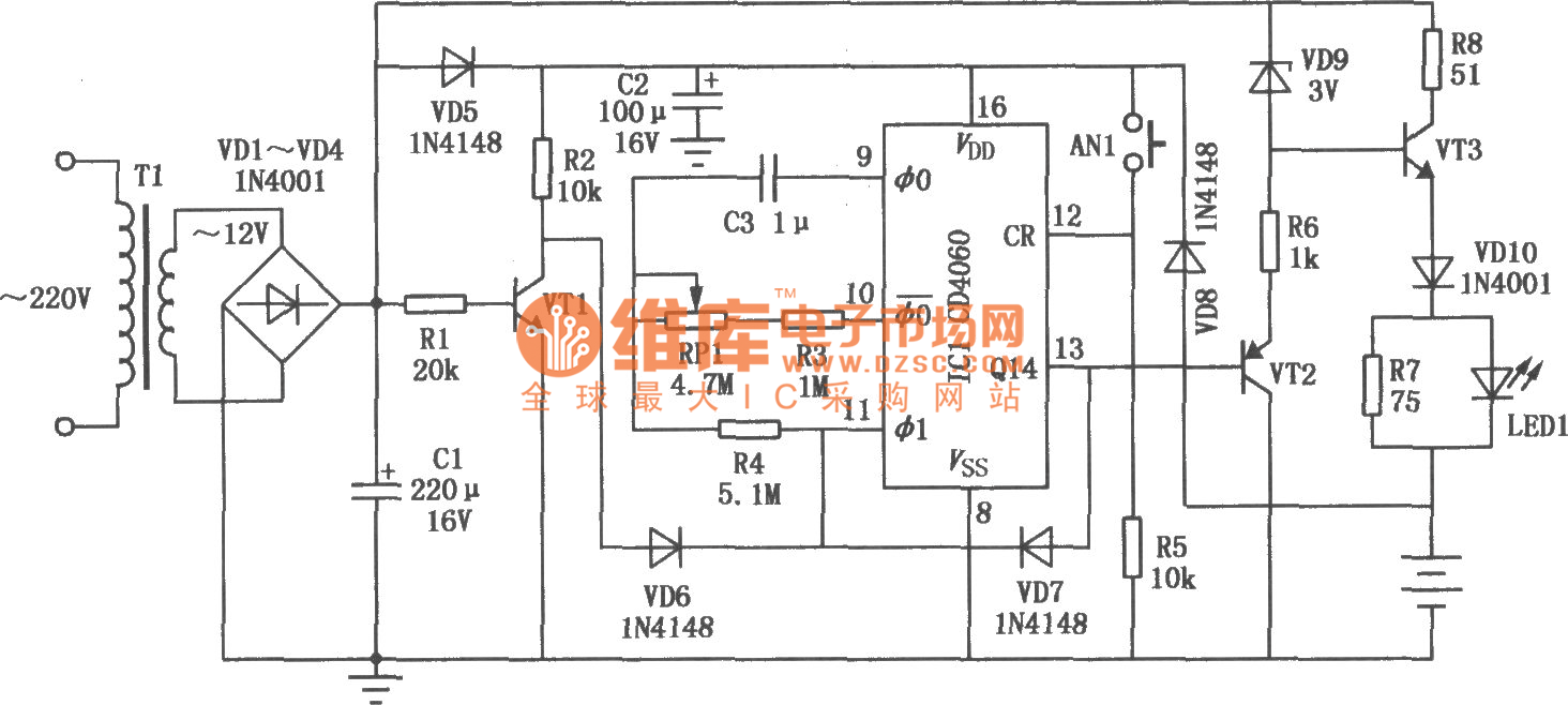 CD060 nickelcadmium battery charger circuit of timing function