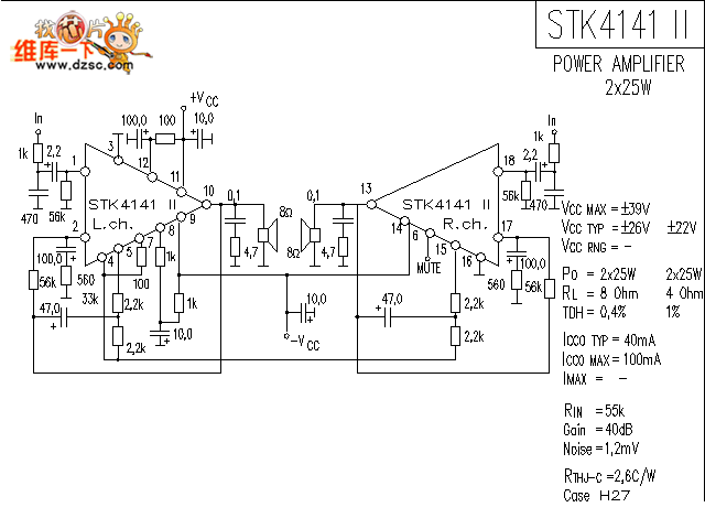 Stk4141 Amplifier D   iagram - The Stk4141 Application Circuit - Stk4141 Amplifier Diagram