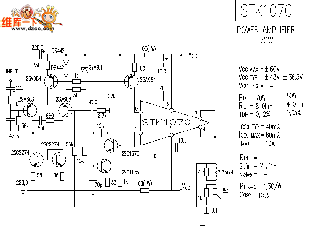 The STK1070 application circuit - Amplifier_Circuit - Circuit Diagram