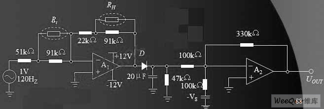 Humidity measurement circuit with temperature compensation Circuit Diagram
