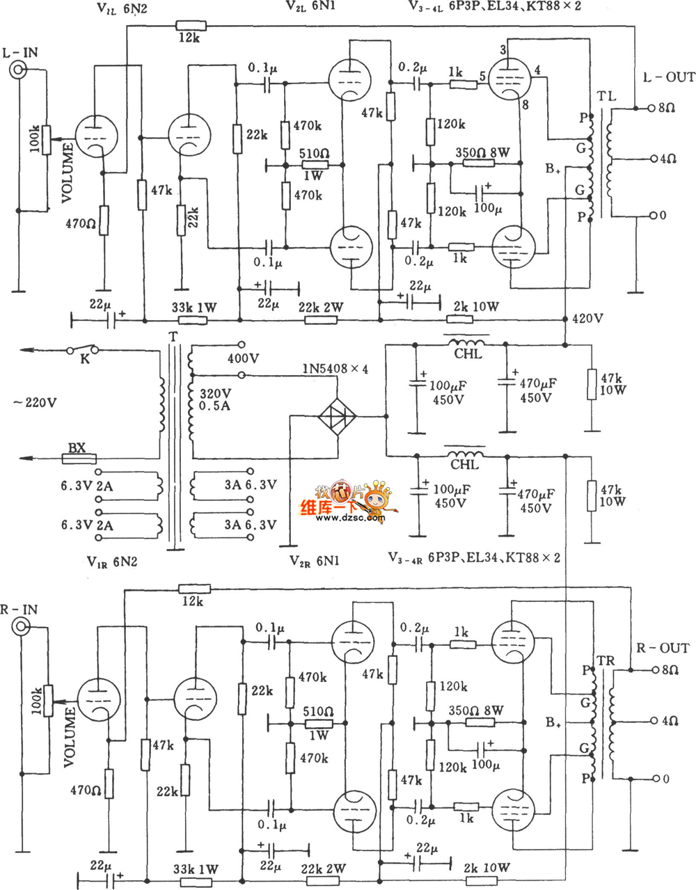 The stereo sound valve power amplifier circuit Amplifier_Circuit