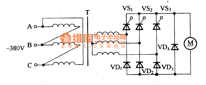 three phase bridge type thyristor rectifier circuit basic_circuit