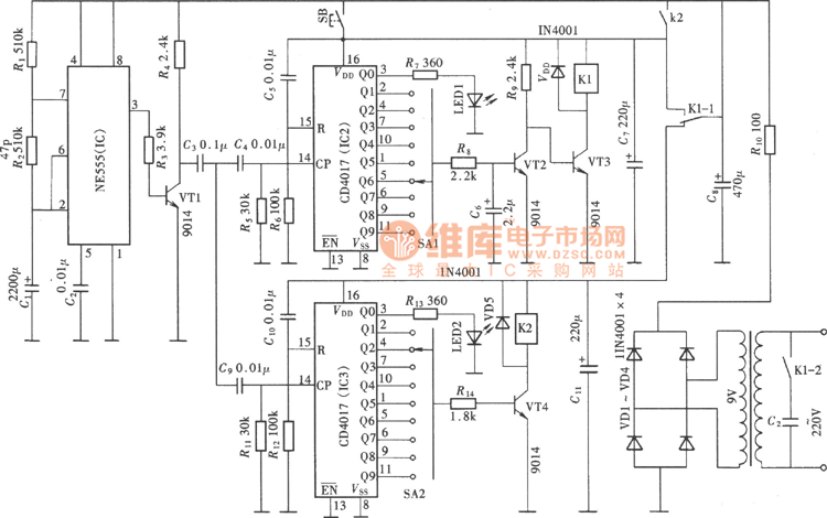 Cycle Timer With Open And Stop Preset Function Circuit
