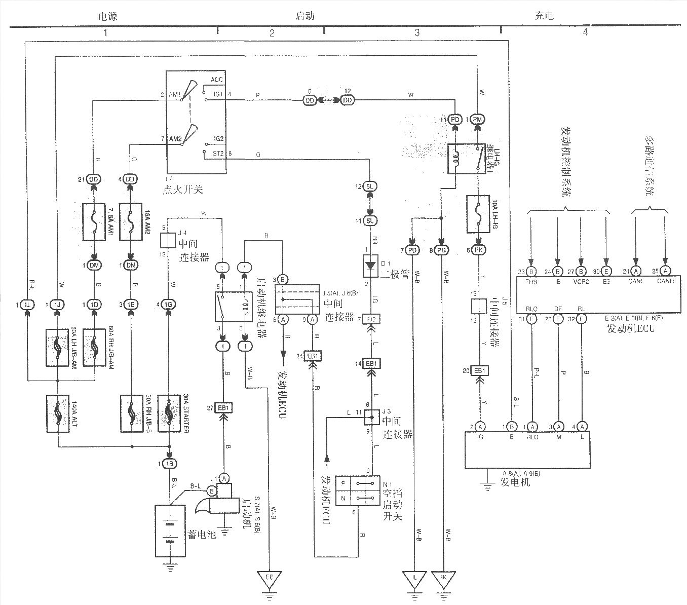 Faw ToyotaCrown electric starting and charging system diagram 555