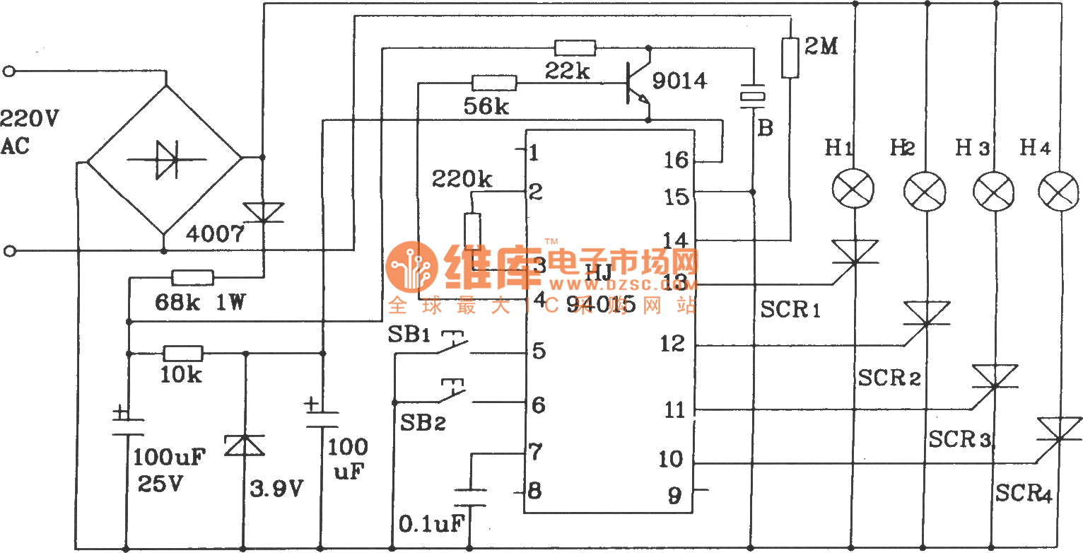 The typical application circuit of HJ94015 Christmas lights string