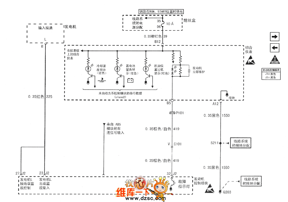 The 2.0L(L34) engine, input/output and car speed sensor circuit 555