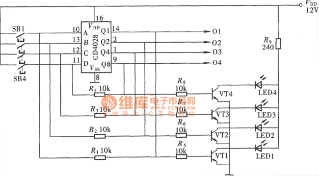 Four Interlock Switch Controller Cd4028 Circuit