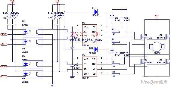 Using IRFP250 power tube H-bridge motor drive circuit - Motor_Control