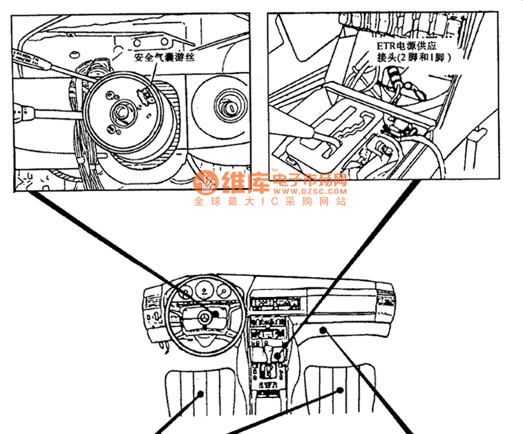 Benz W140 model SRS composition and installation location circuit