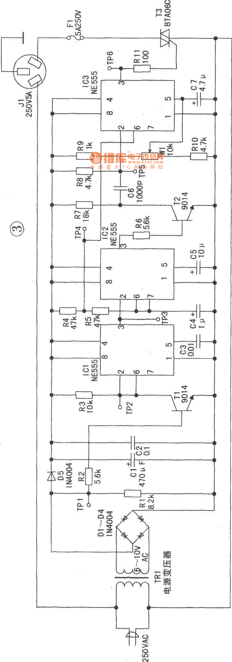 Silicon controlled zerocrossing trigger voltage regulator circuit