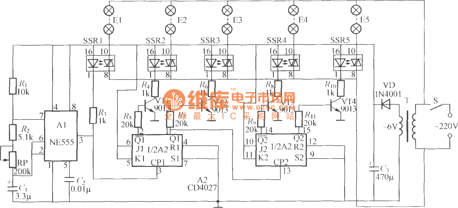 Five flash lamp string circuit (4) LED_and_Light_Circuit Circuit