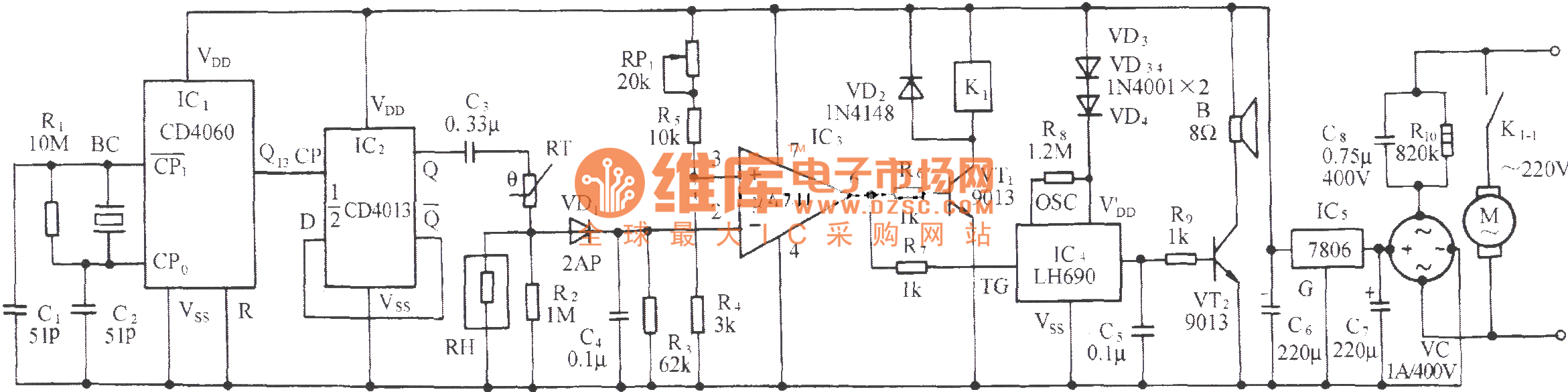 The humidity detection and auto ventilation equipment circuit MS01 Circuit Diagram