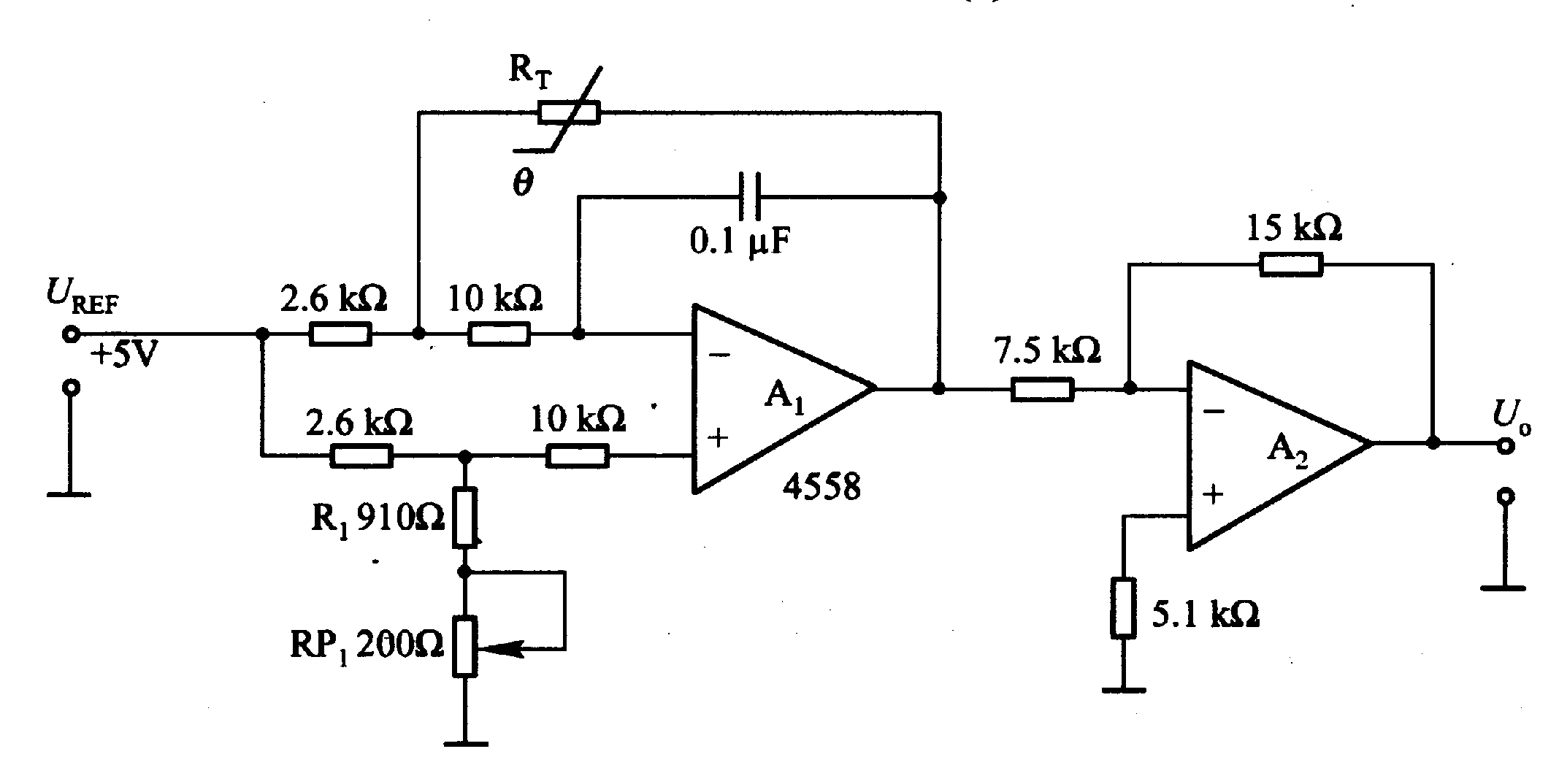 Temperature/voltage conversion circuit of thermistor ...