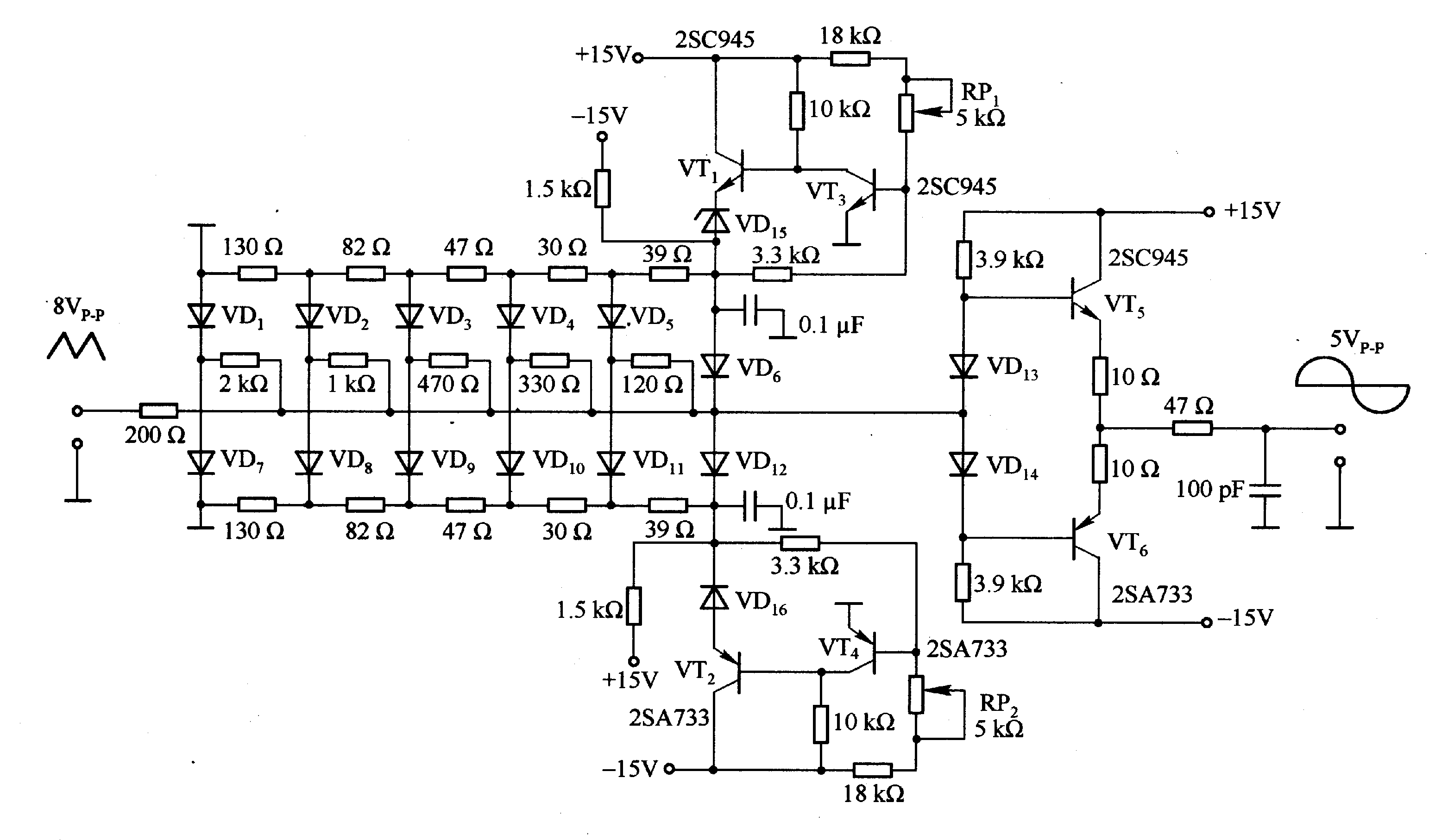 Triangle / sine wave converter circuit