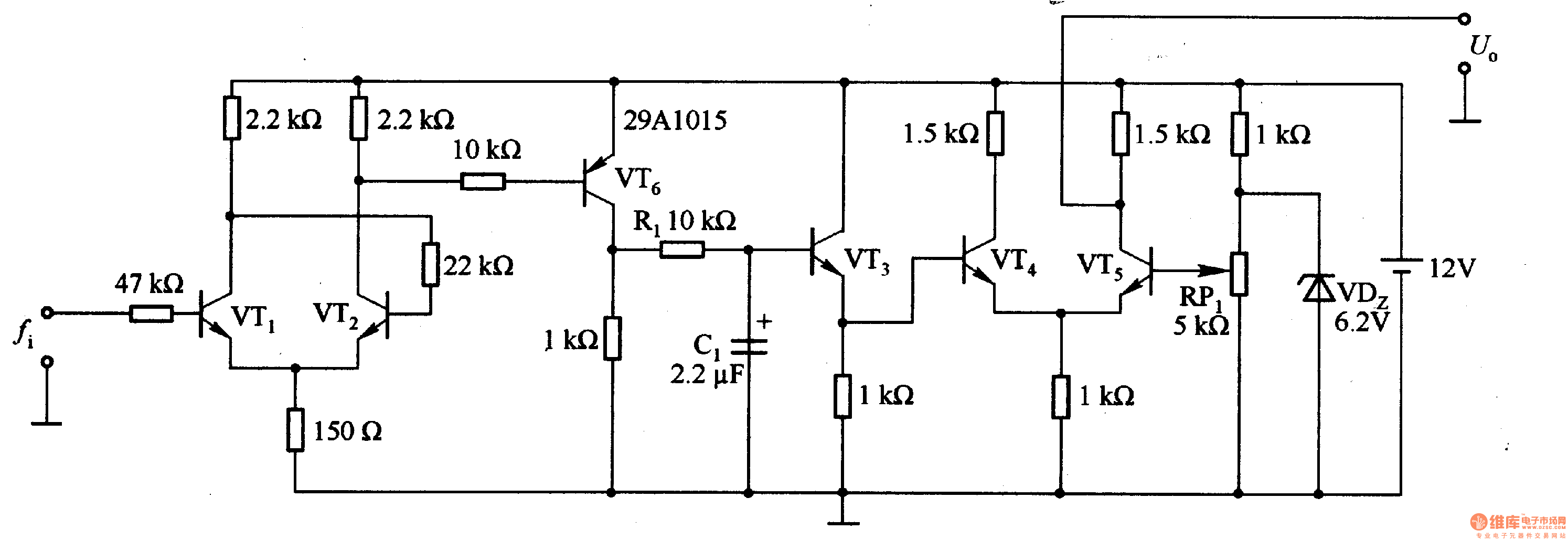Frequency / voltage conversion circuit composed of transistor Circuit Diagram