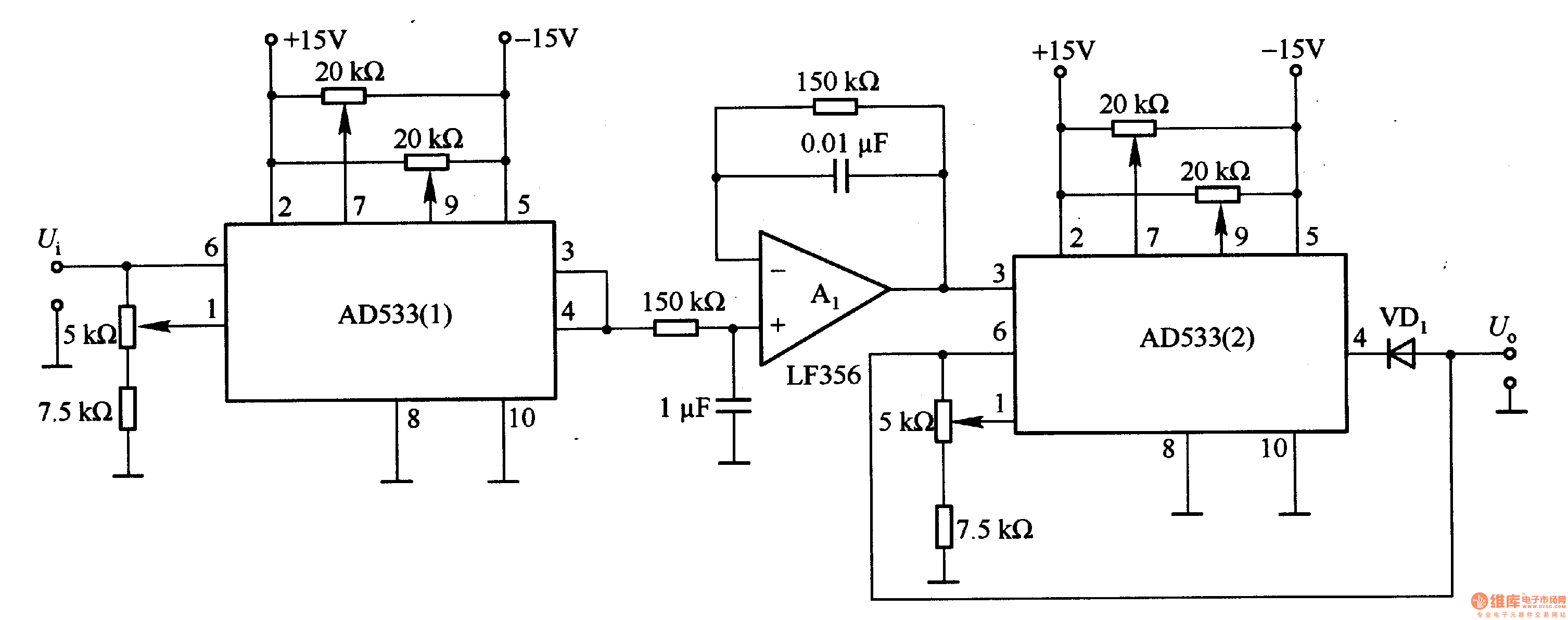 AC RMS / DC converter circuit composed of AD533 Basic_Circuit