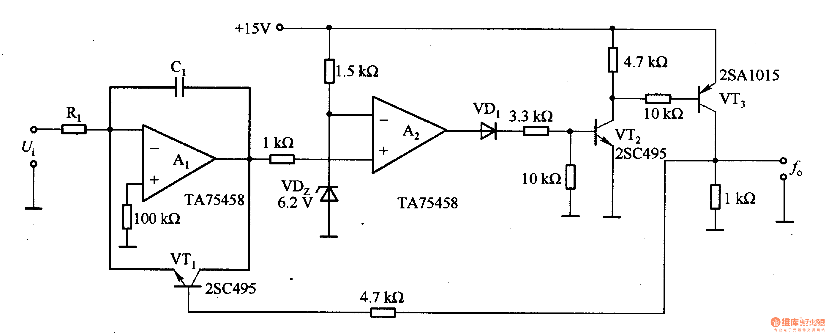 Voltage / frequency conversion circuit composed of two op amps Basic