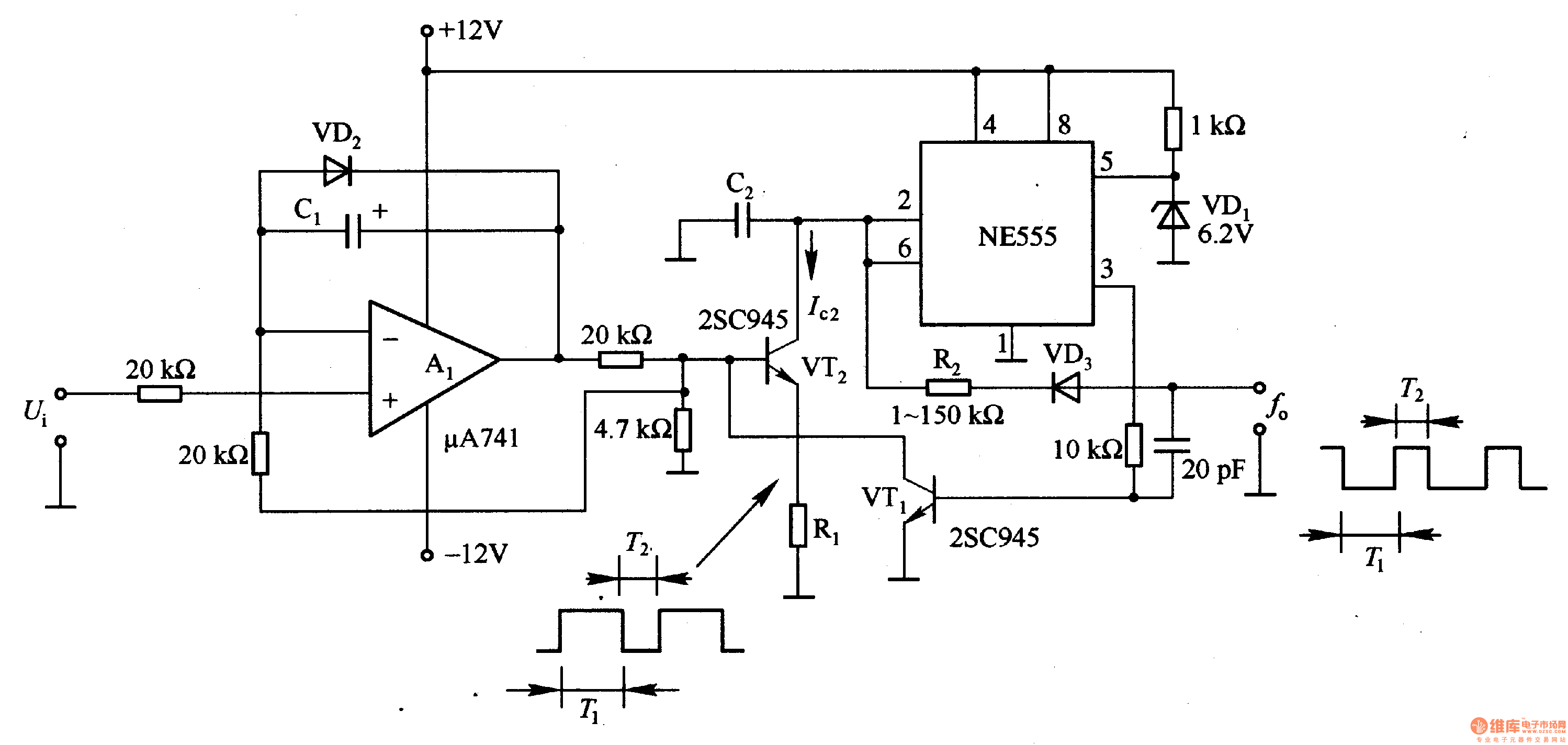 Voltage / frequency conversion circuit composed of NE555 Basic