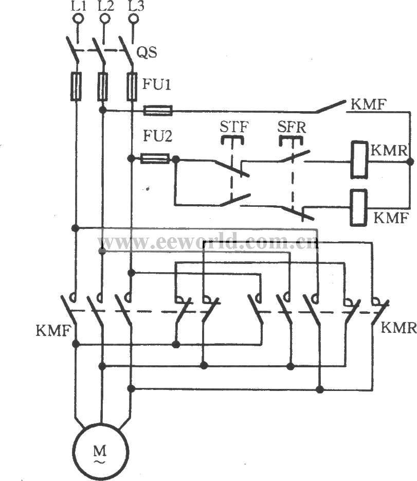 reversible controlling point of the threephase motor short brake