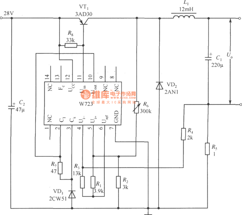 Switch constant current power supply applying circuit made by W723