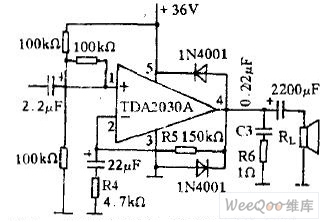 The OTL power amplifier circuit made of TDA2030A ...