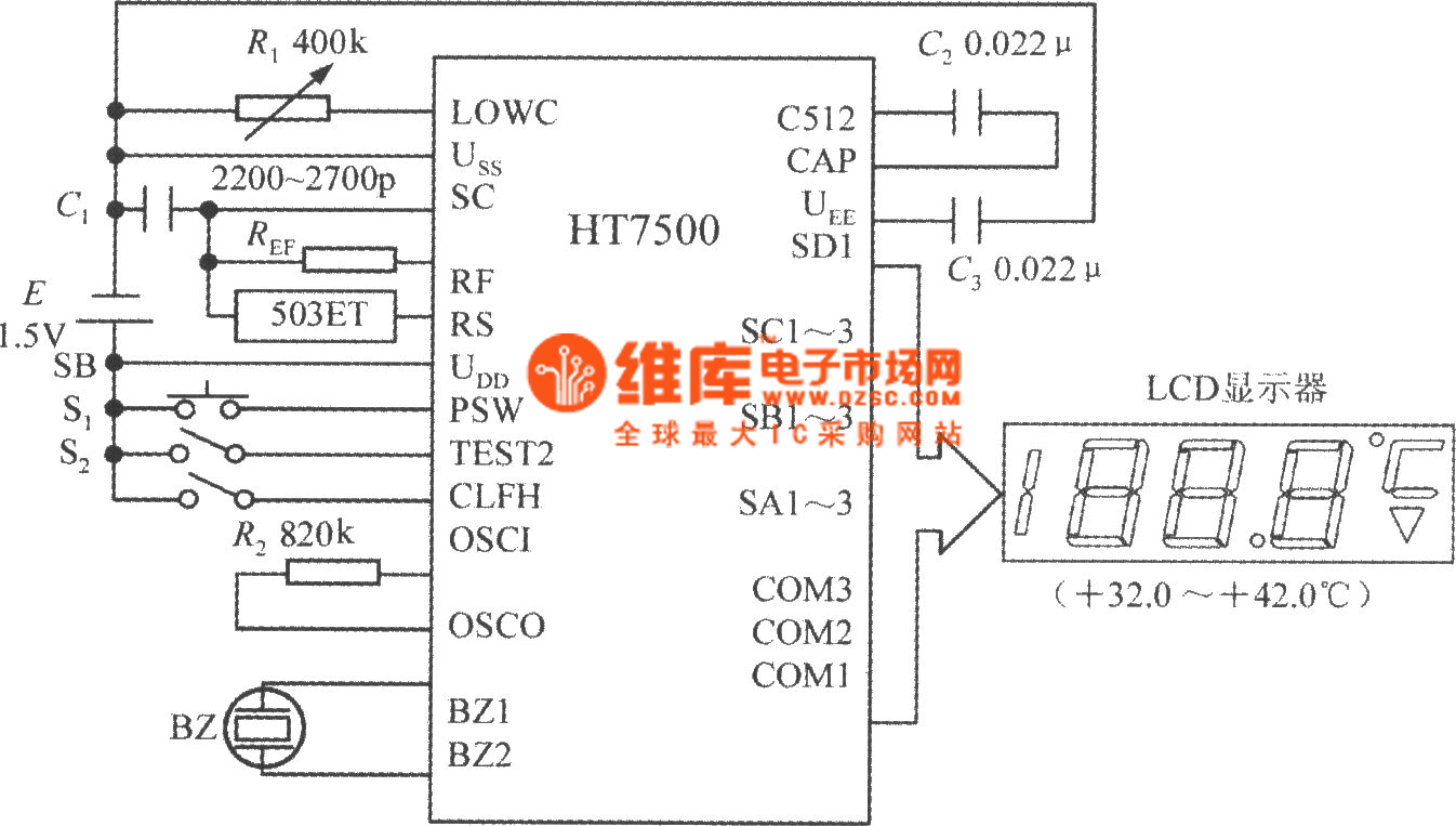 The digital thermometer circuit composed of highly precise micro