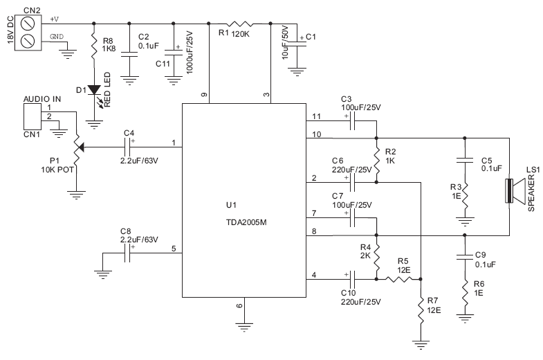 20W Bridge Audio Amplifier - Amplifier_Circuit - Circuit Diagram