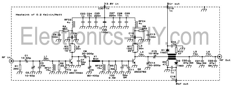 80W RF Amplifier 88-108 MHz - Amplifier_Circuit - Circuit Diagram