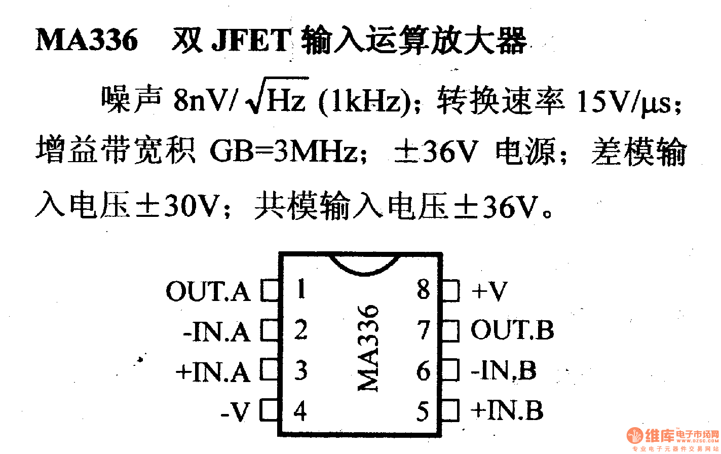 MA336 dual JFET input op amp and its pin main characteristics