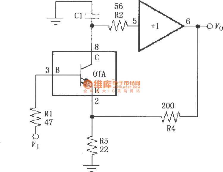 Current feedback amplifier circuit of broadband transconductance
