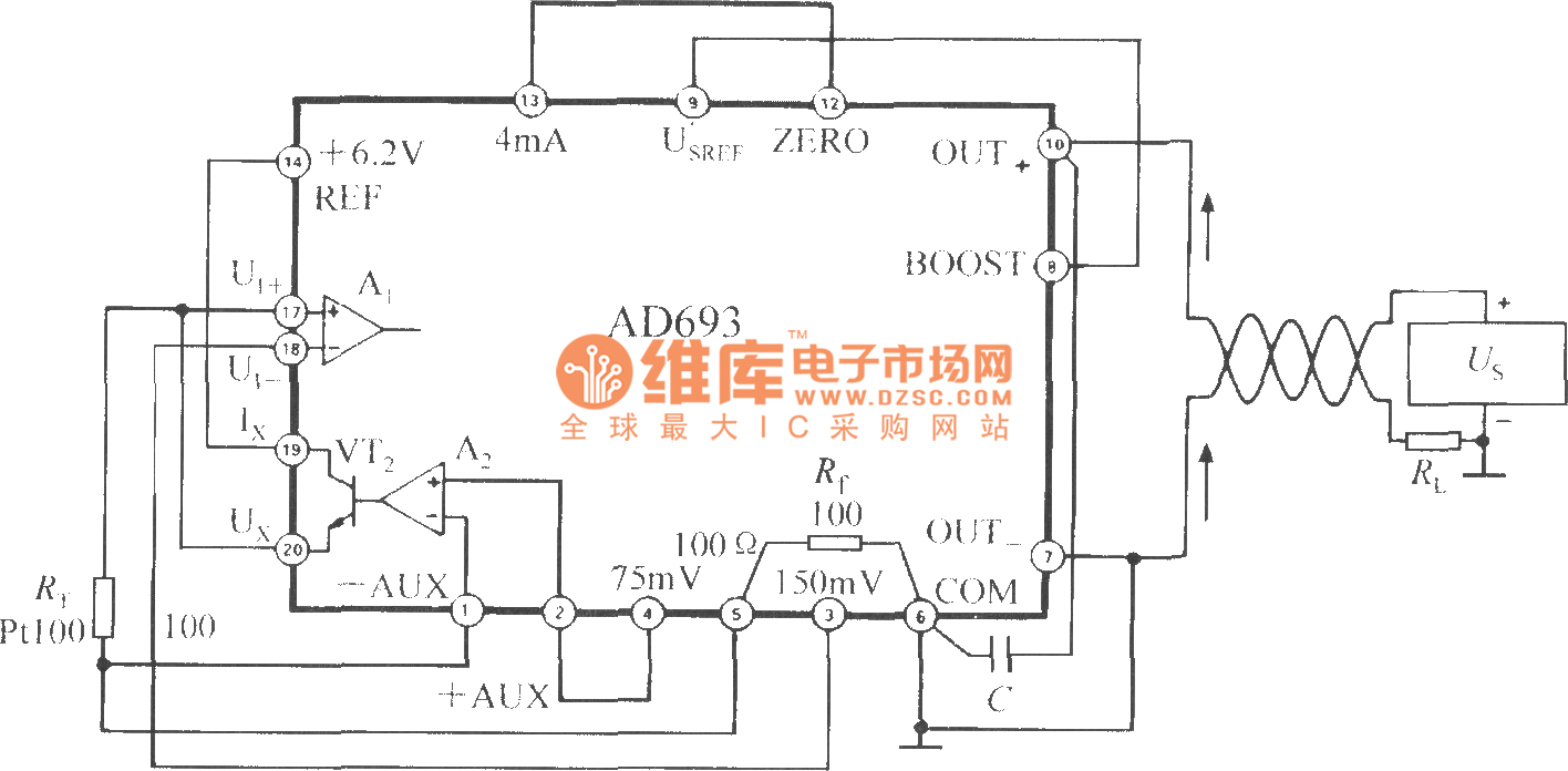 PRTD signal conditioning circuit composed of multifunctional sensor