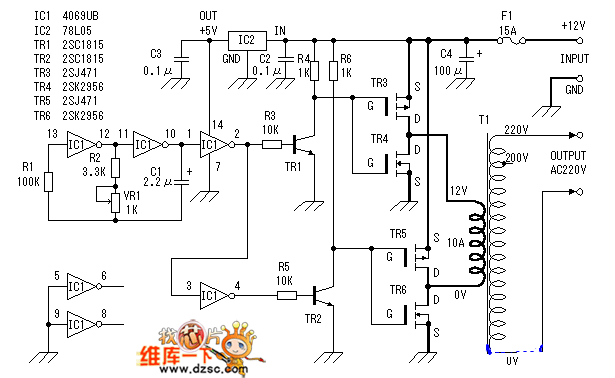 The MOS FET inverter circuit diagram of power transformer ...
