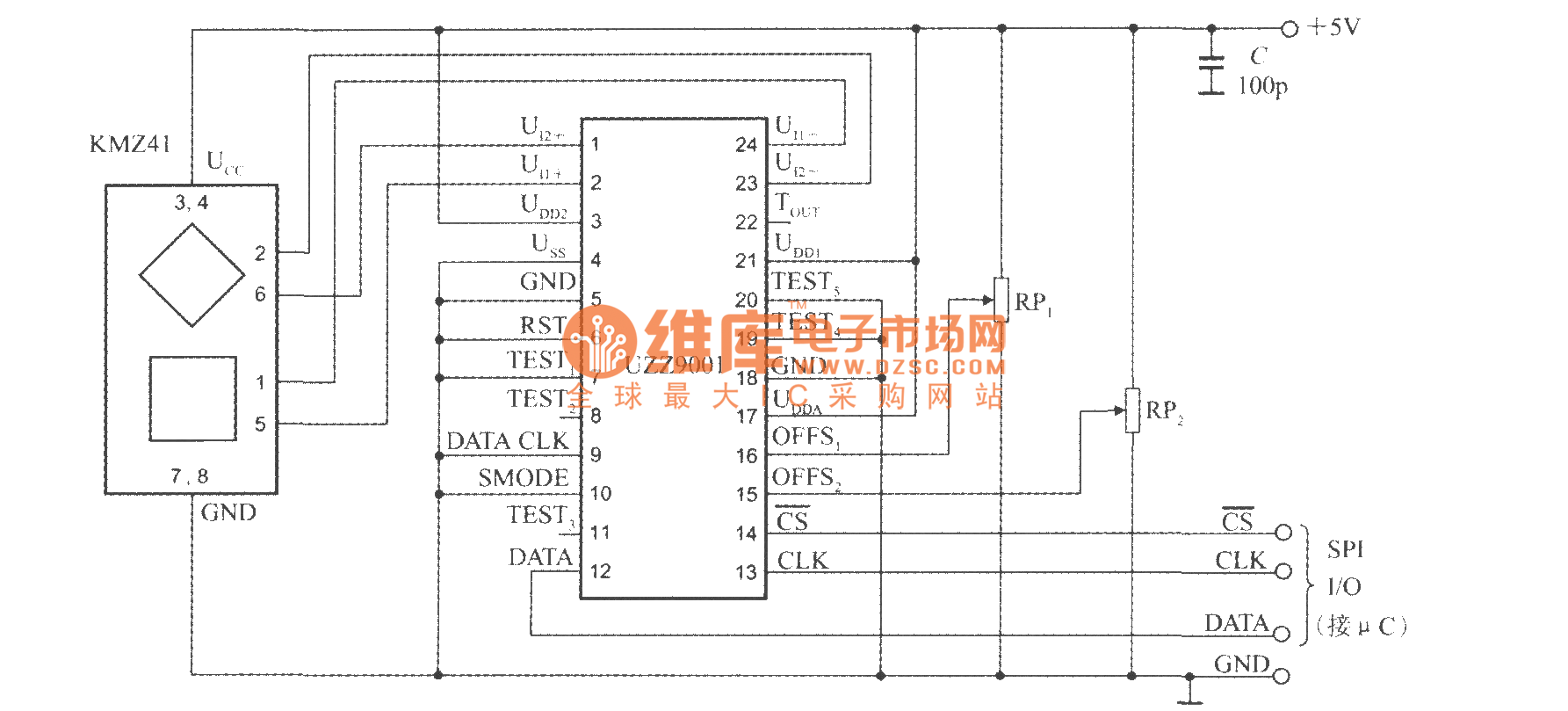 The typical application circuit of digital output angle sensor signal