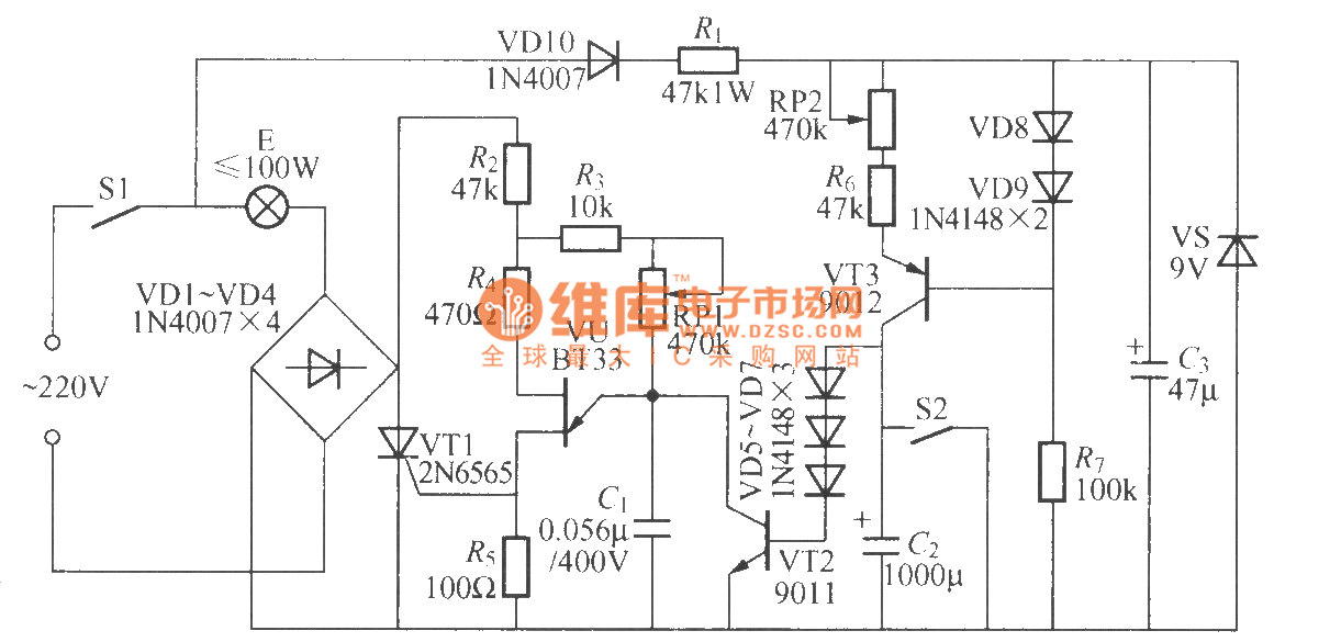 Dimming and timing dual use table lamp circuit LED_and_Light
