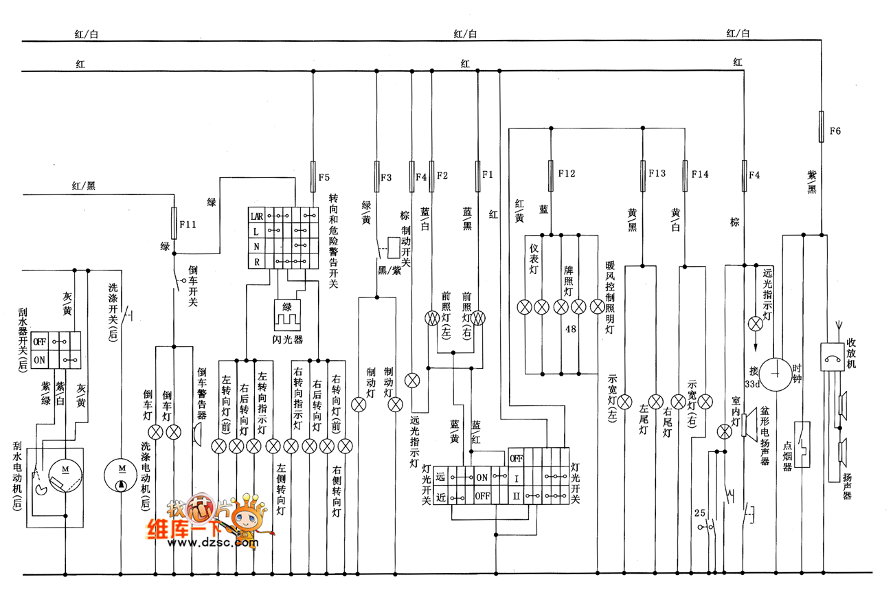 Alto steering, hazard warning lights, headlight washing and schematics