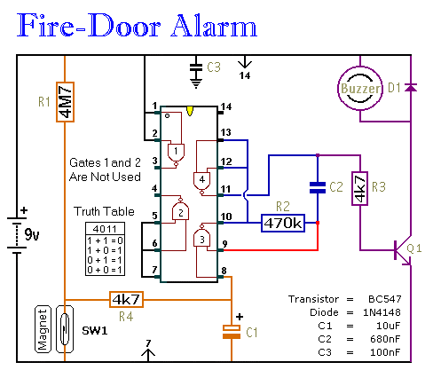 Simple Fire-Door Alarm Circuit - Control_Circuit - Circuit Diagram