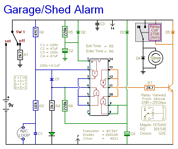 Garage / Shed Intruder Alarm Control_Circuit Circuit Diagram