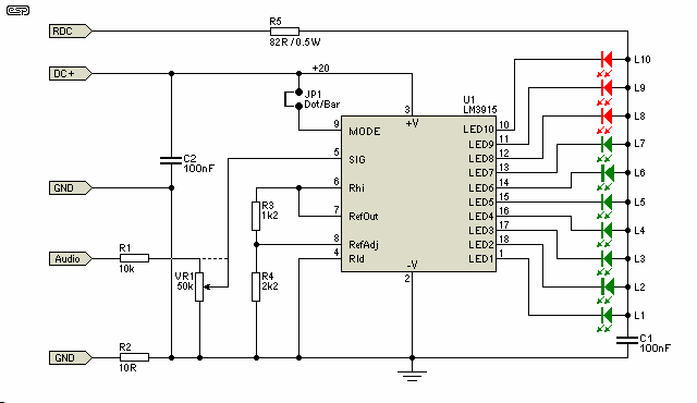 LED Audio VU Meter - Measuring_and_Test_Circuit - Circuit Diagram
