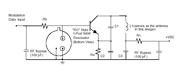 SAW-based 434MHz transmitter schematic with RO2101 (from appnote below