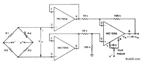 High_impedance_bridge_amplifier_using_three_MC1556_op_amps