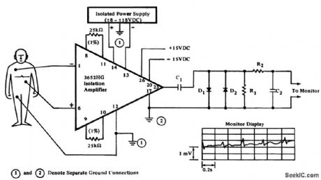 EKG_input_amplifier_using_an_optically_coupled_3652_HG_isolation_amplifier_to_protect_the_patent_from_possible_lethal_potentials_