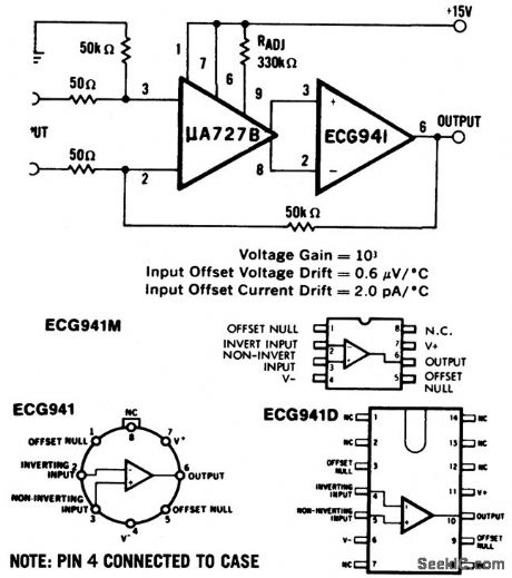 Low_drift_low_noise_amplifier_using_an_ECG941_941D_941M_operational_amplifier_and_a_μA727B_temperature_controlled_differential_amplifier