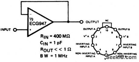 Unity_gain_voltage_follower_using_half_of_an_ECG947_dual_operational_amplifier