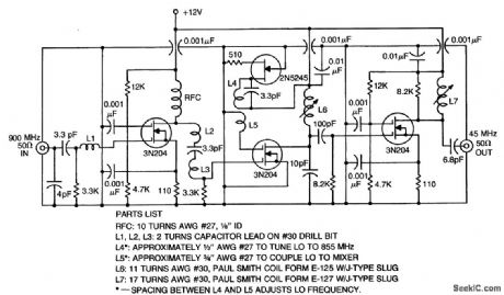 900_MHz_to_45_MHz_converter_using_dual_gate_3N204_MOSFETs_and_a_2N5245