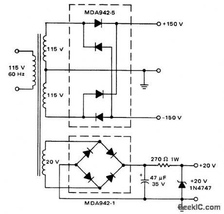 Power_supply_for_line_operated_servo_amplifier_using_a_power_transformer