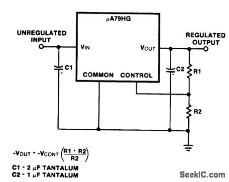 Fixed_negative_voltage_regulator_using_the_μA79HG_which_can_supply_a_minimum_of_5_amperes_at_voltages_from__23_volts_to__24_volts_