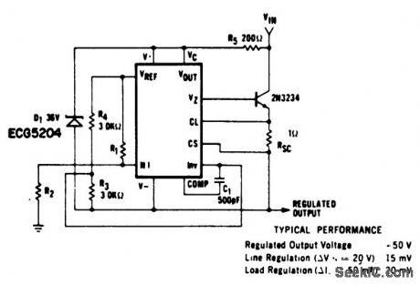 Positive_floating_regulator_50_volts_using_an_ECG915_or_ECG915D_IC