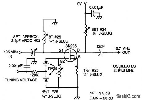 105_MHz_to_107_MHz_converter_using_a_3N225_dual_gate_MOSFET